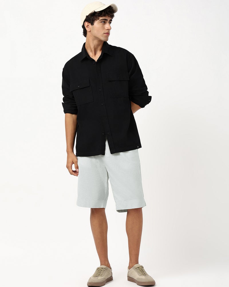 bewakoof Men's Light Grey Oversized Cotton Linen Shorts - Image 4